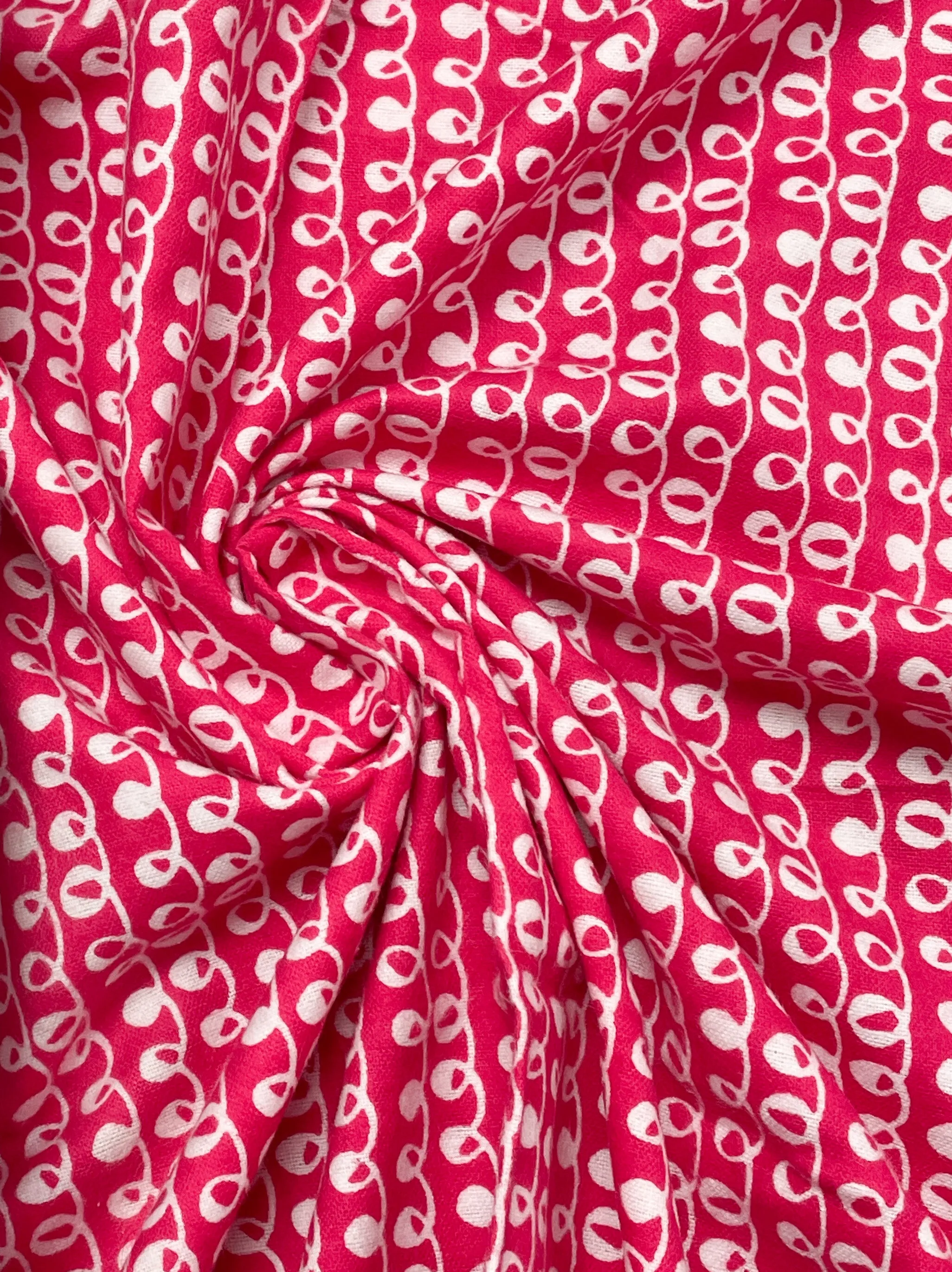 1 3/8 YD Cotton Flannel - Hot Pink with White Squiggles