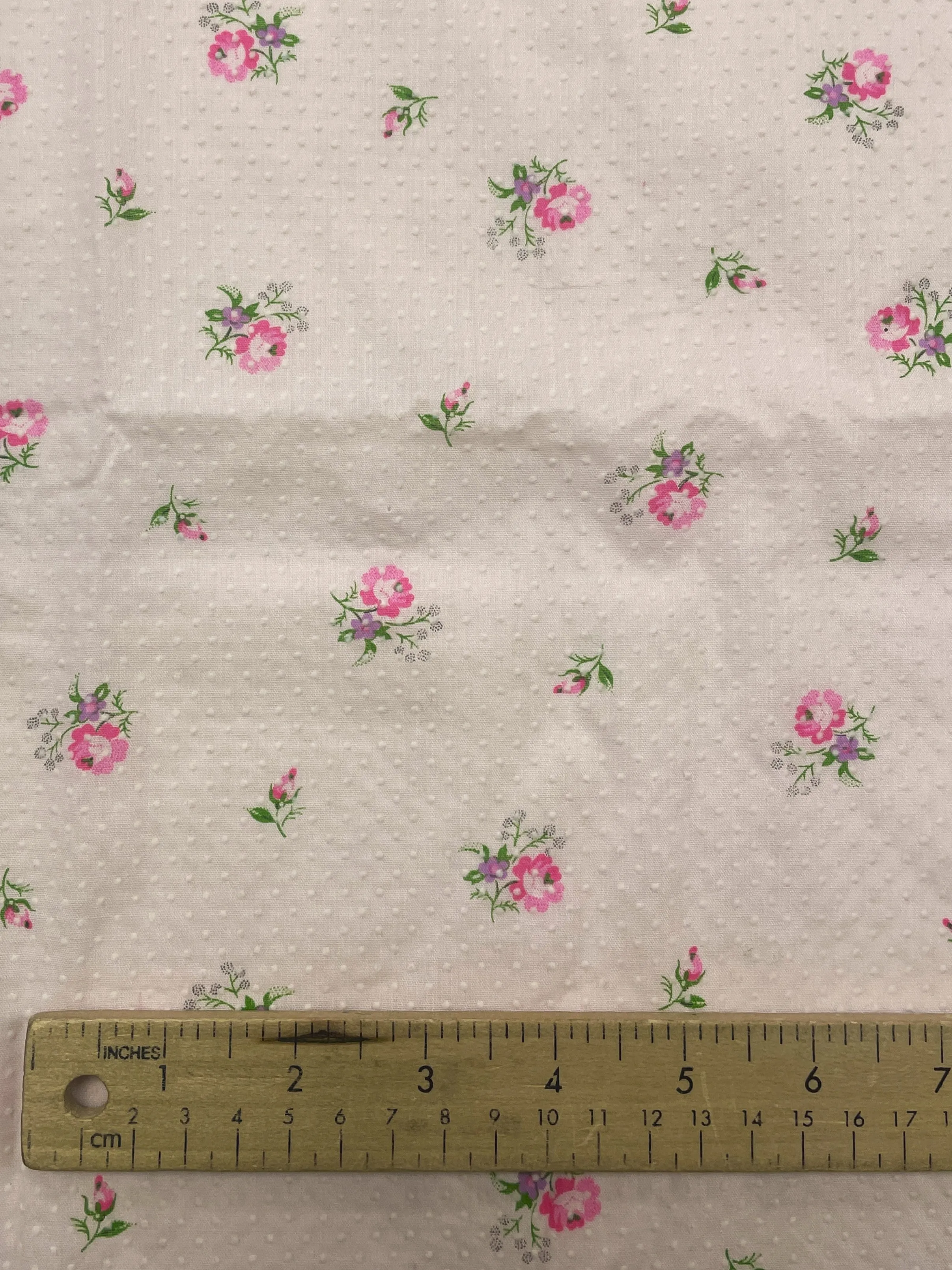 1 YD Poly/Cotton Flocked Batiste Vintage - Pink with Bright Pink Flowers