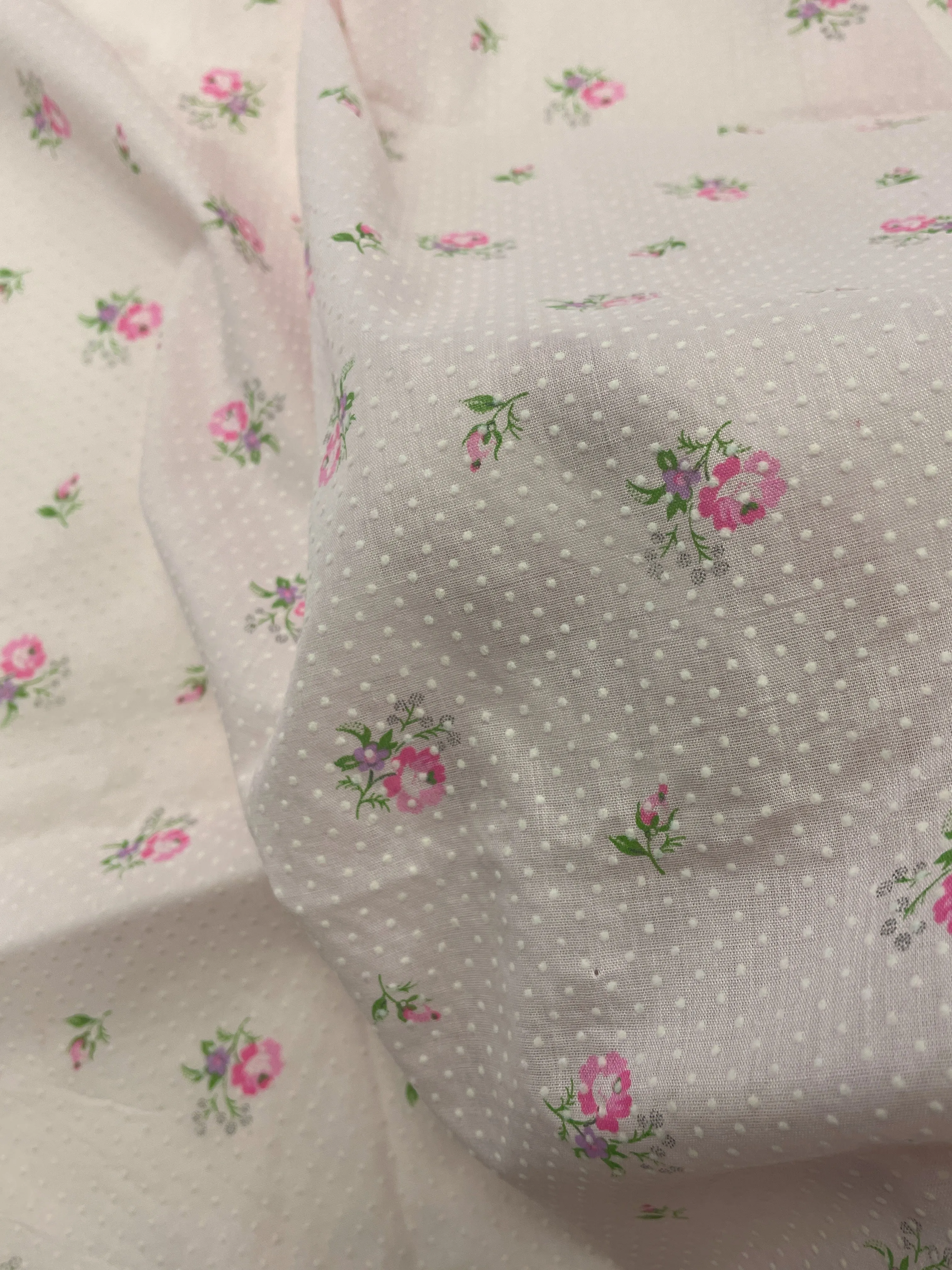 1 YD Poly/Cotton Flocked Batiste Vintage - Pink with Bright Pink Flowers