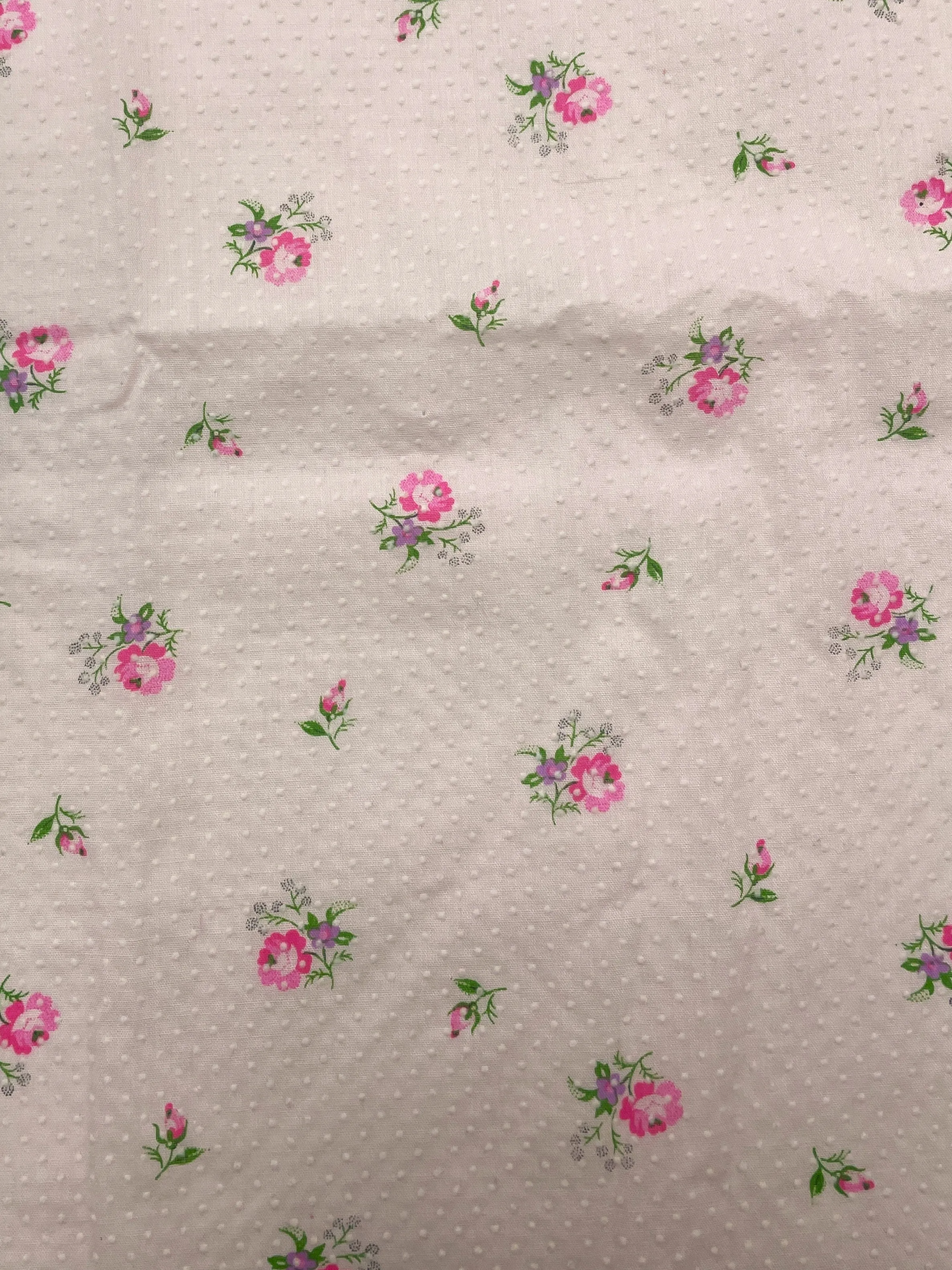 1 YD Poly/Cotton Flocked Batiste Vintage - Pink with Bright Pink Flowers