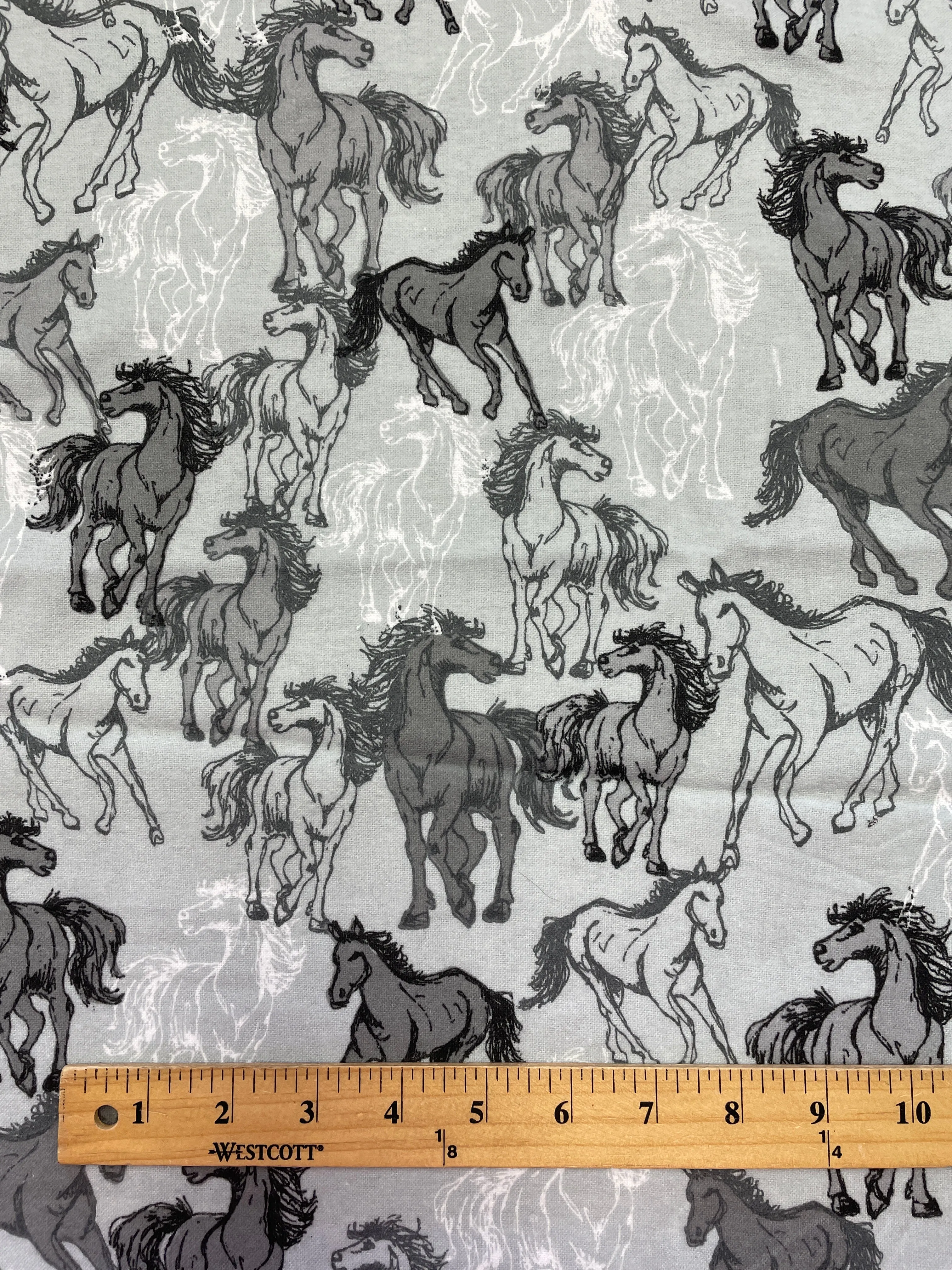 2 YD Cotton Flannel - Gray with Horses