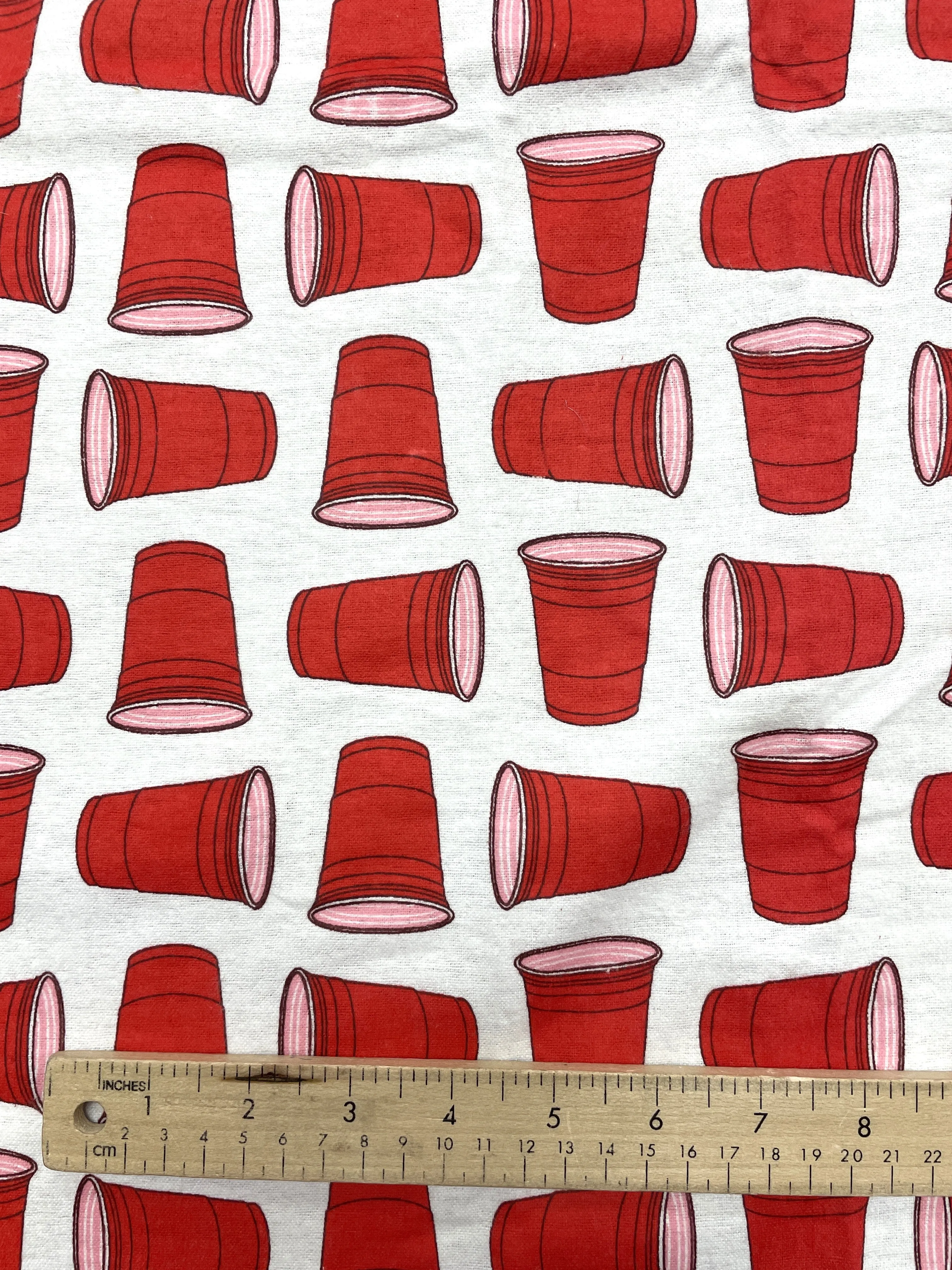 2 YD Cotton Flannel - White with Red Solo Cups