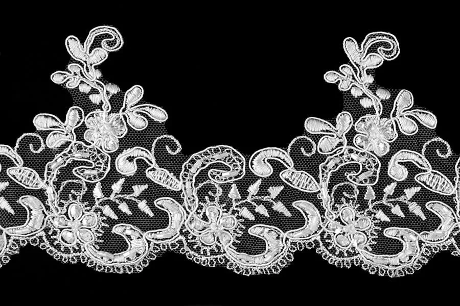 3 1/2" Beaded White Alençon Edging Lace