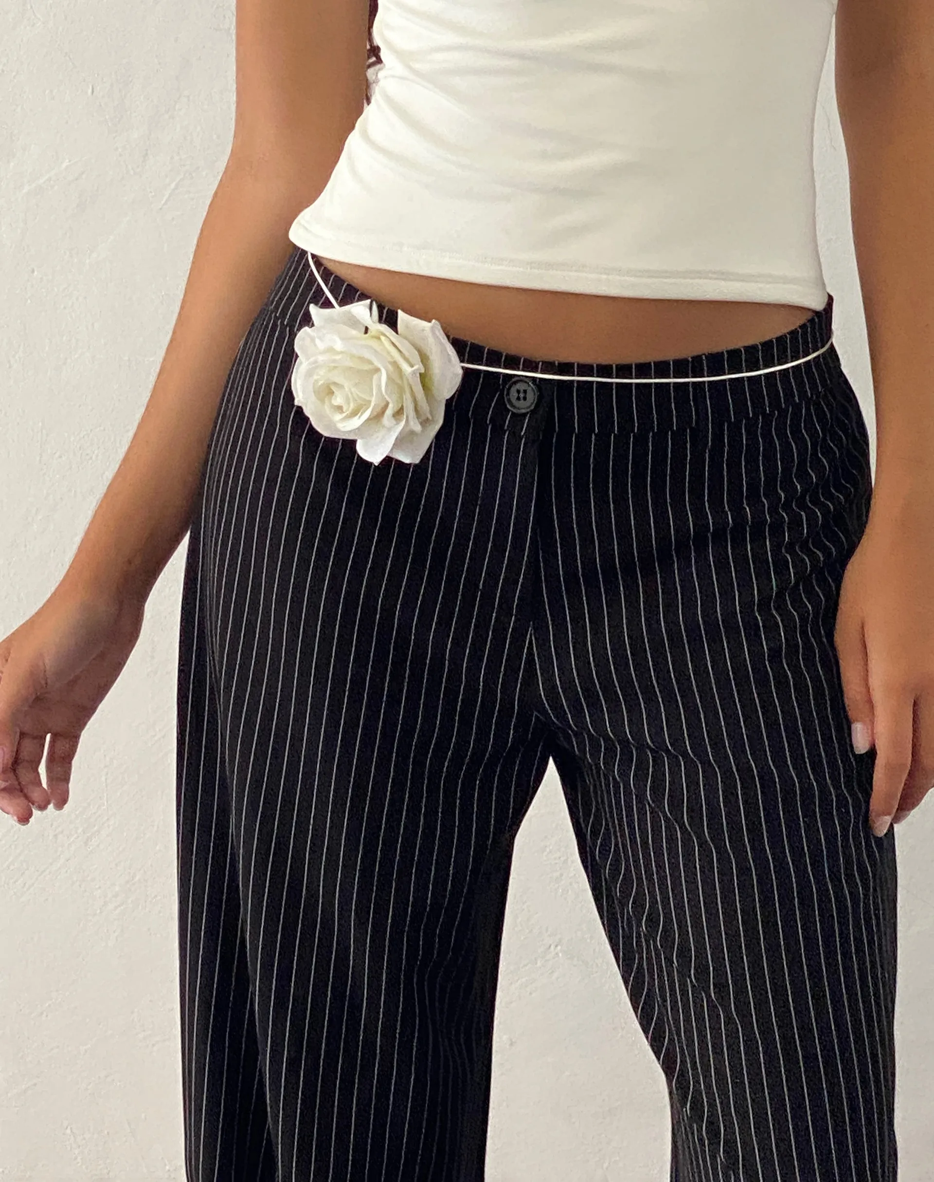 Abba Low Rise Trouser in Black Pinstripe Tailoring