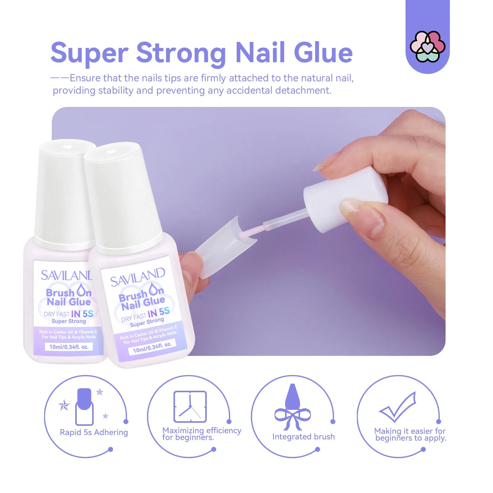 Acrylic Nail Tips and Glue Set - 250pcs, Fast-Dry Glue