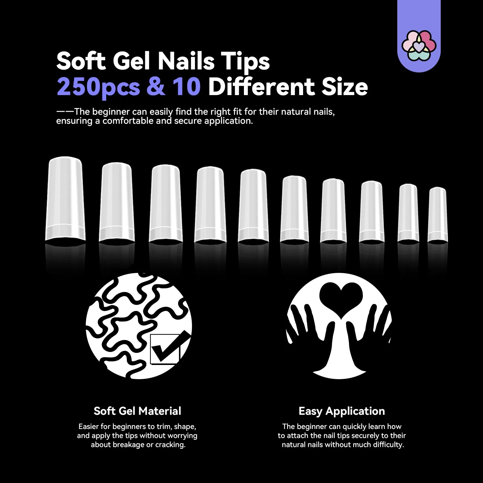 Acrylic Nail Tips and Glue Set - 250pcs, Fast-Dry Glue