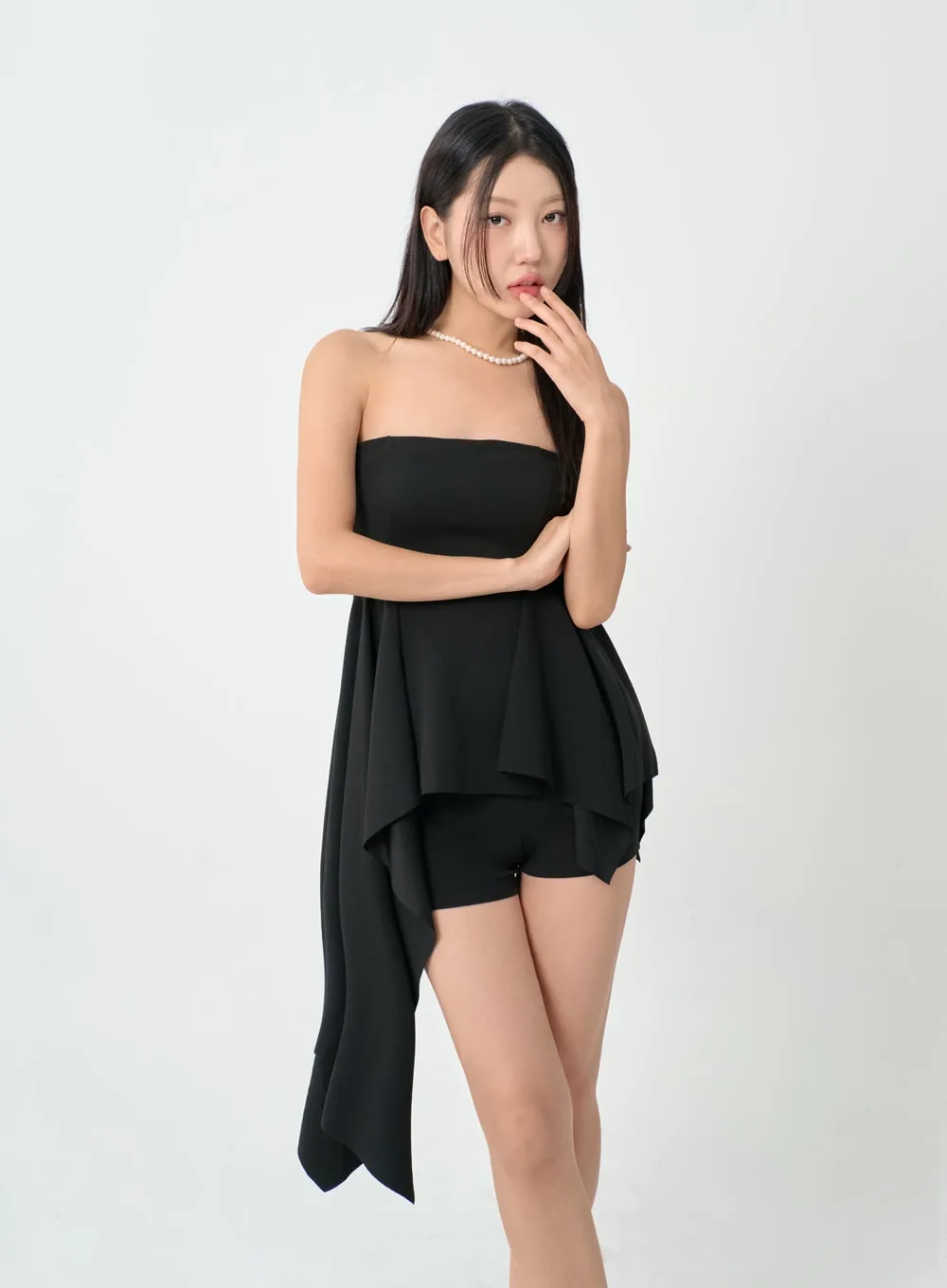 Asymmetrical Hem Tube Top and Shorts Set IG31