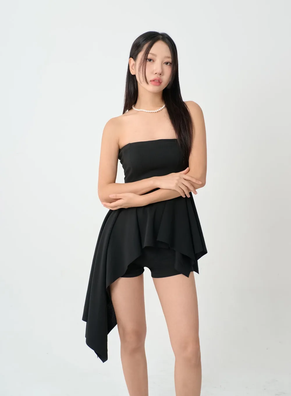 Asymmetrical Hem Tube Top and Shorts Set IG31