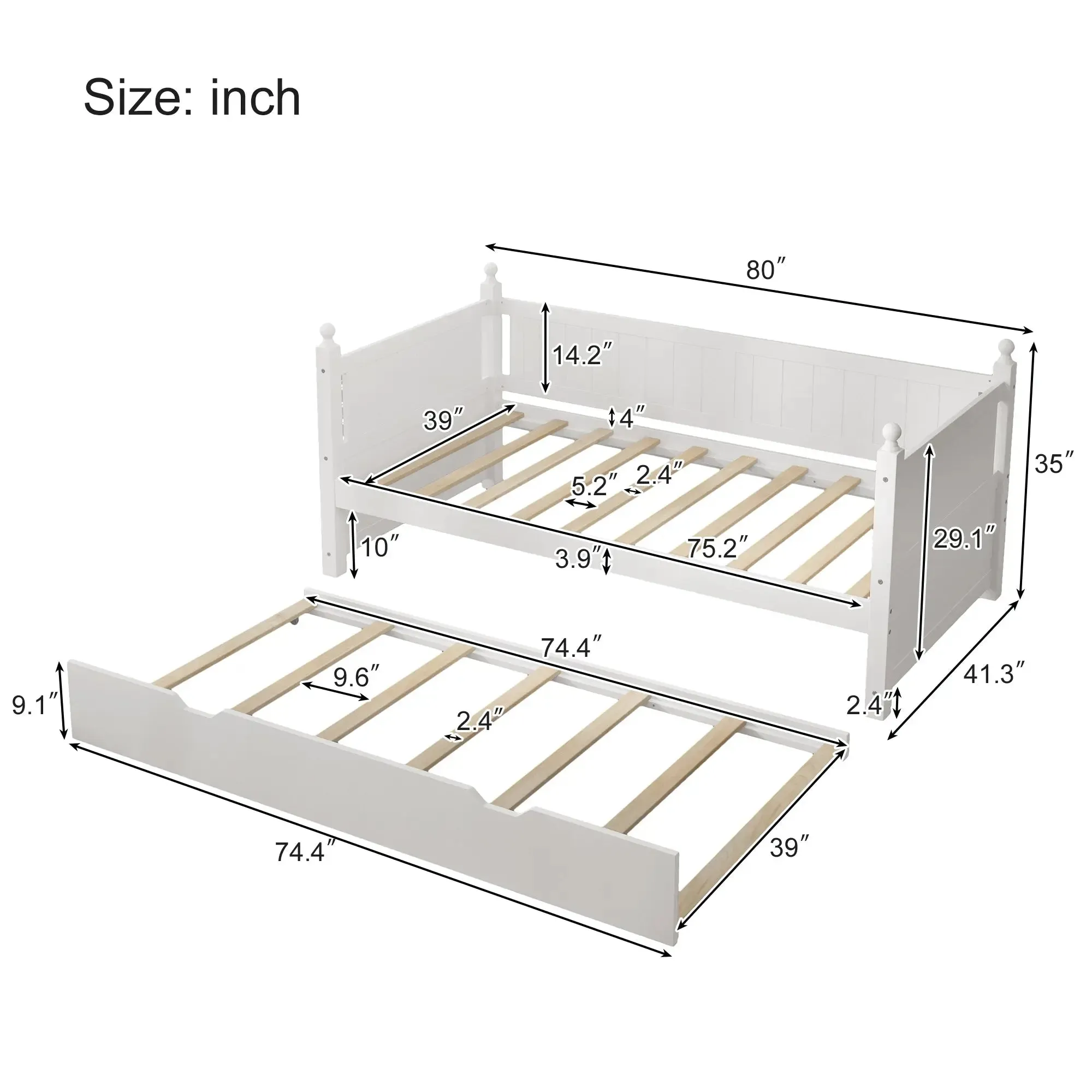 Bellemave® Twin Size Solid Wood Daybed with Trundle