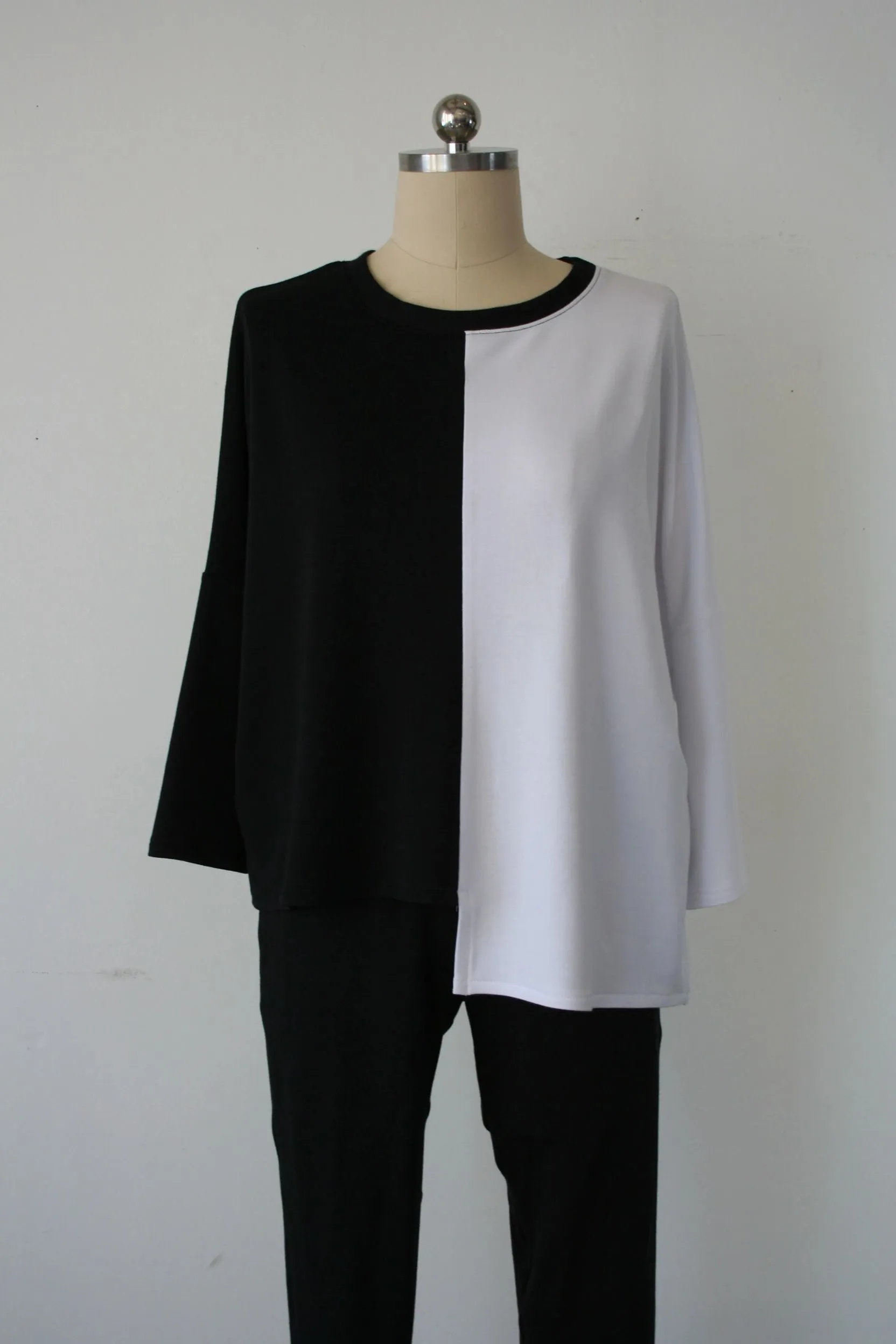 Christopher Calvin French Terry Asymmetric Color Block Top Style 9305S