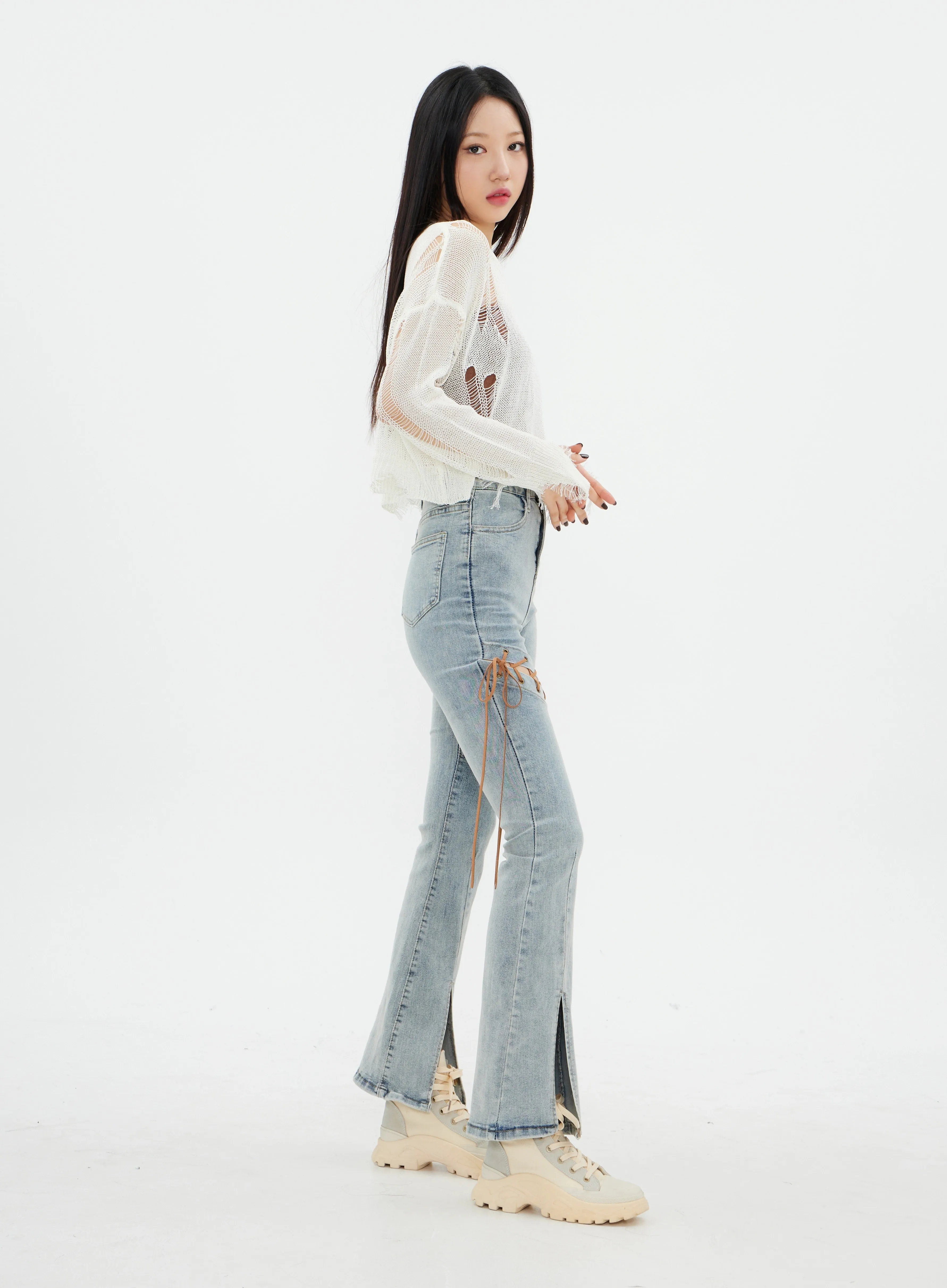 Distressed Cropped Knit Top K2302