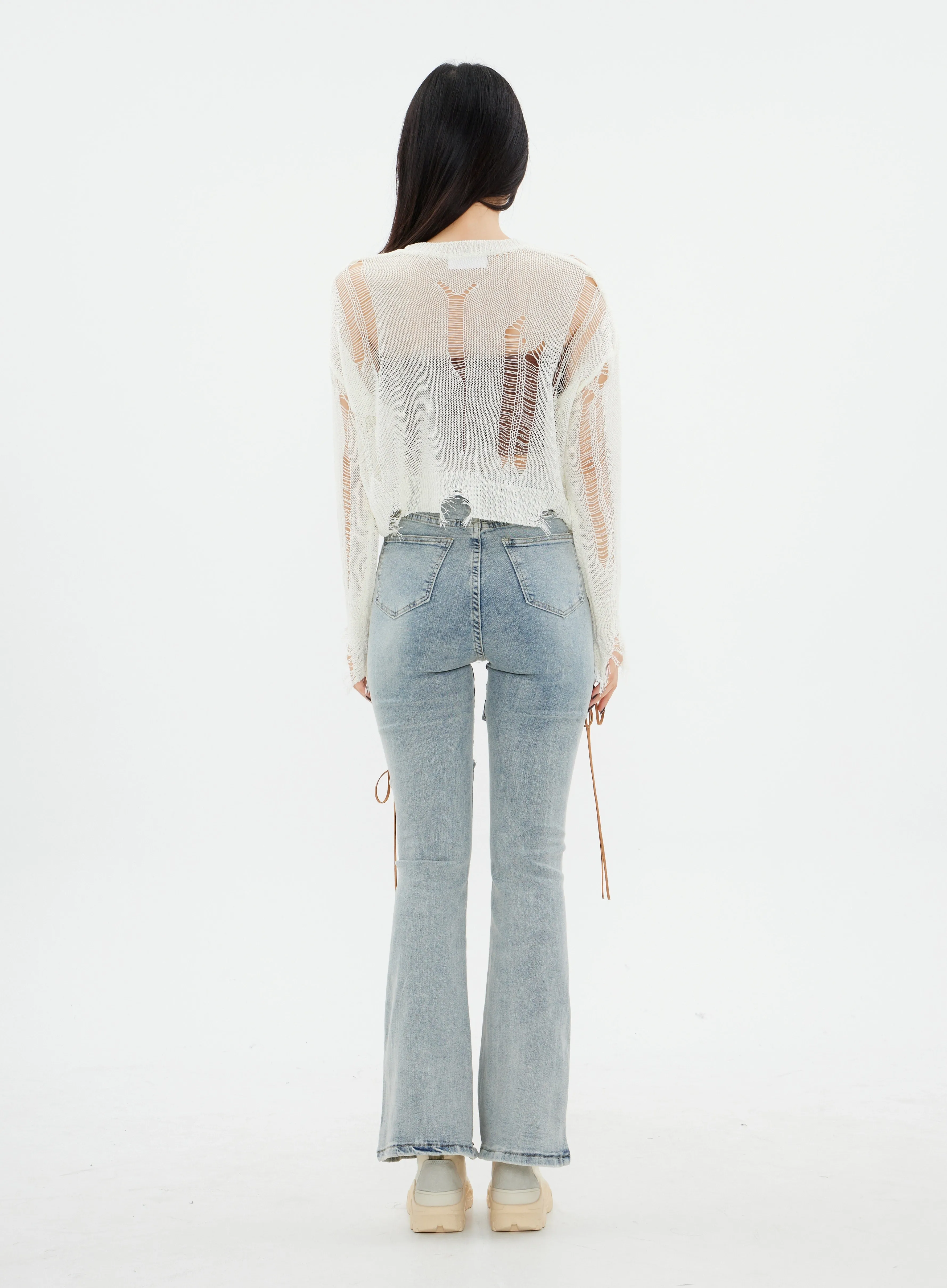 Distressed Cropped Knit Top K2302