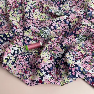 Ditsy Meadow Pink on Navy Cotton Lawn Fabric