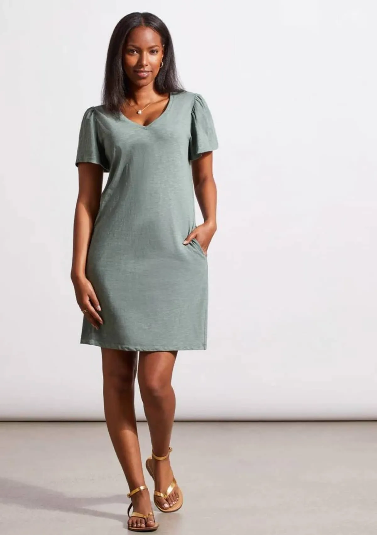 Flutter Sleeve V-Neck Dress - Cypress