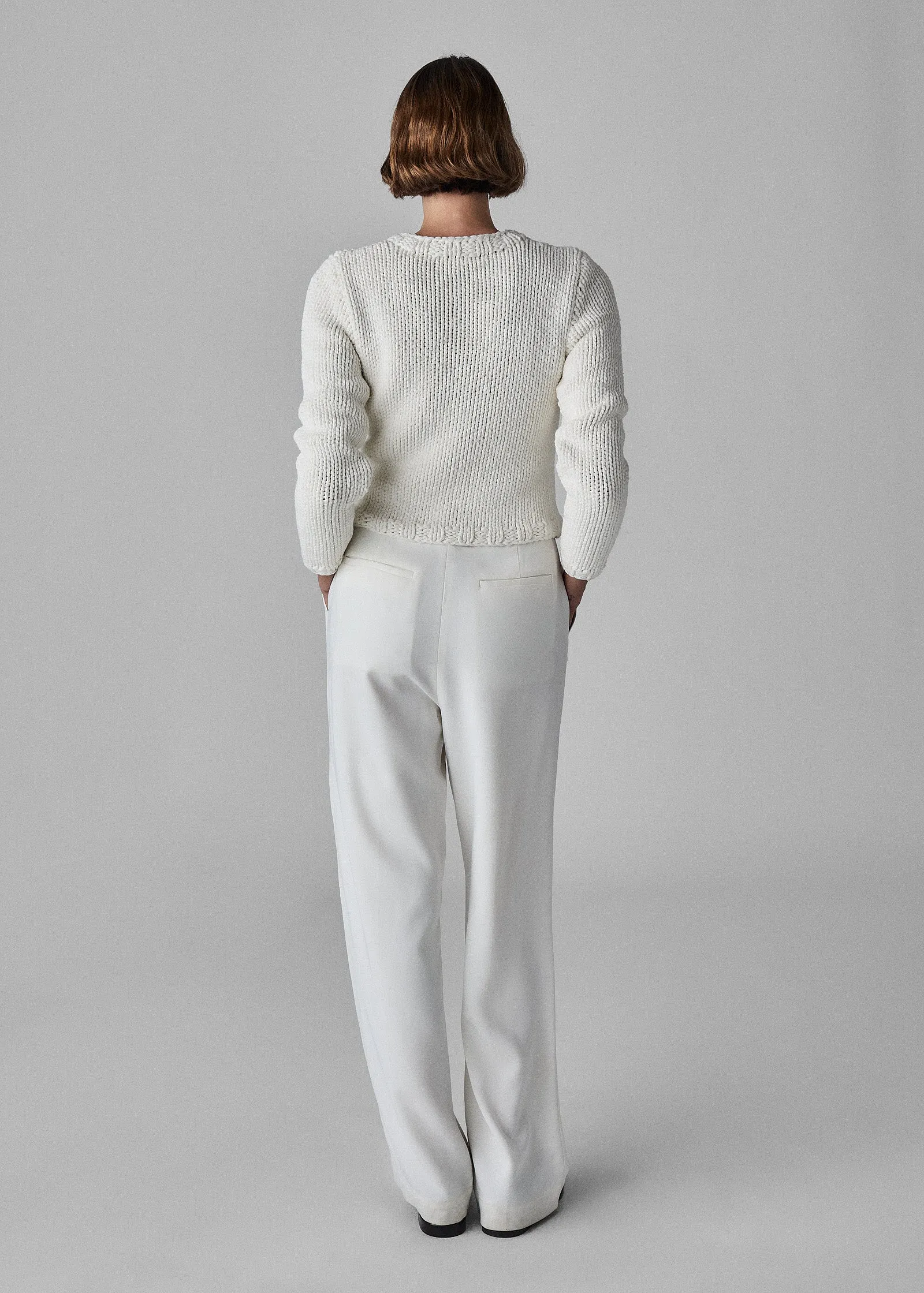 Handknit Crew Sweater in Cotton - White