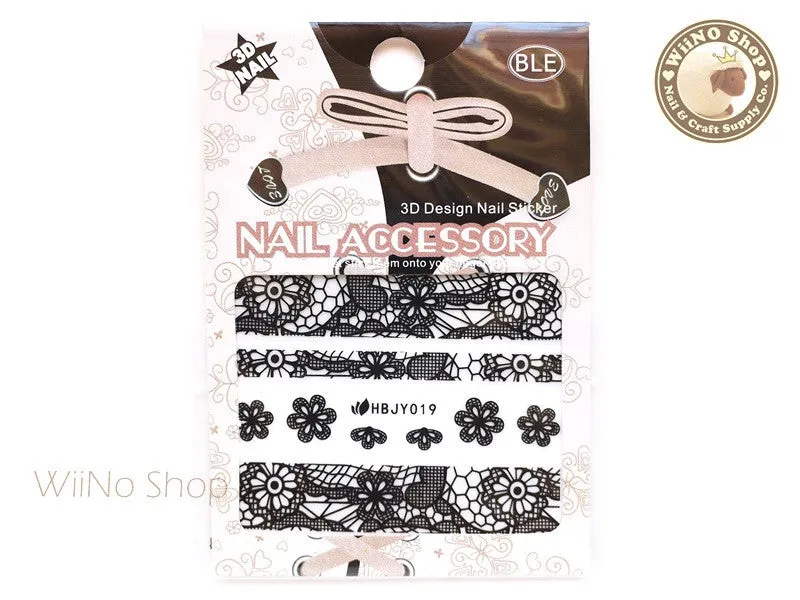 HBJY019 Black Lace Nail Sticker Nail Art - 1 pc