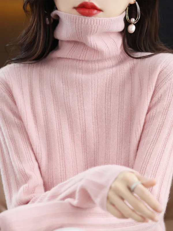 Long Sleeves Skinny Keep Warm Solid Color High Neck Pullovers Sweater Tops