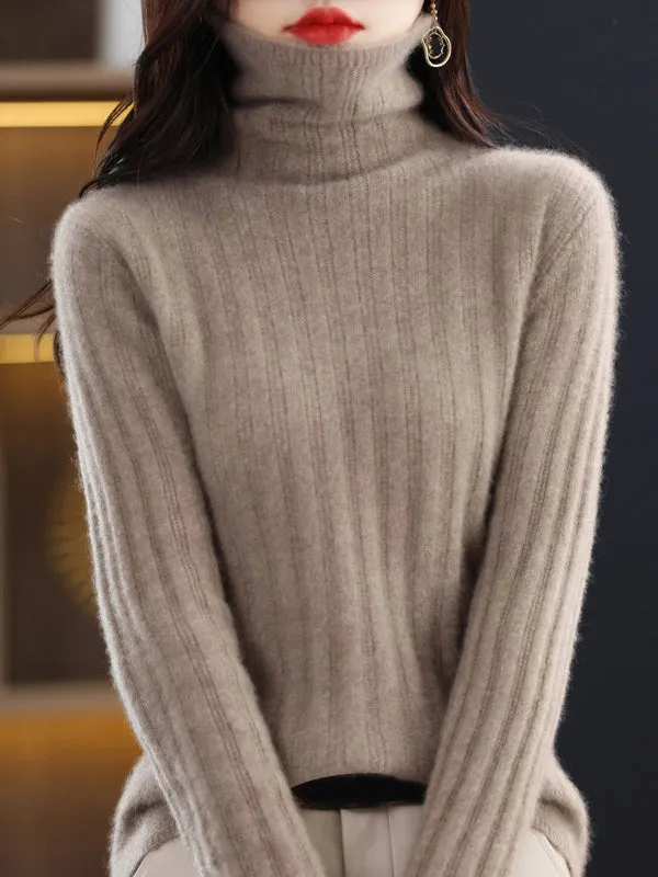 Long Sleeves Skinny Keep Warm Solid Color High Neck Pullovers Sweater Tops