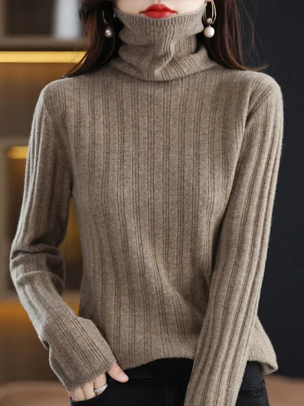 Long Sleeves Skinny Keep Warm Solid Color High Neck Pullovers Sweater Tops