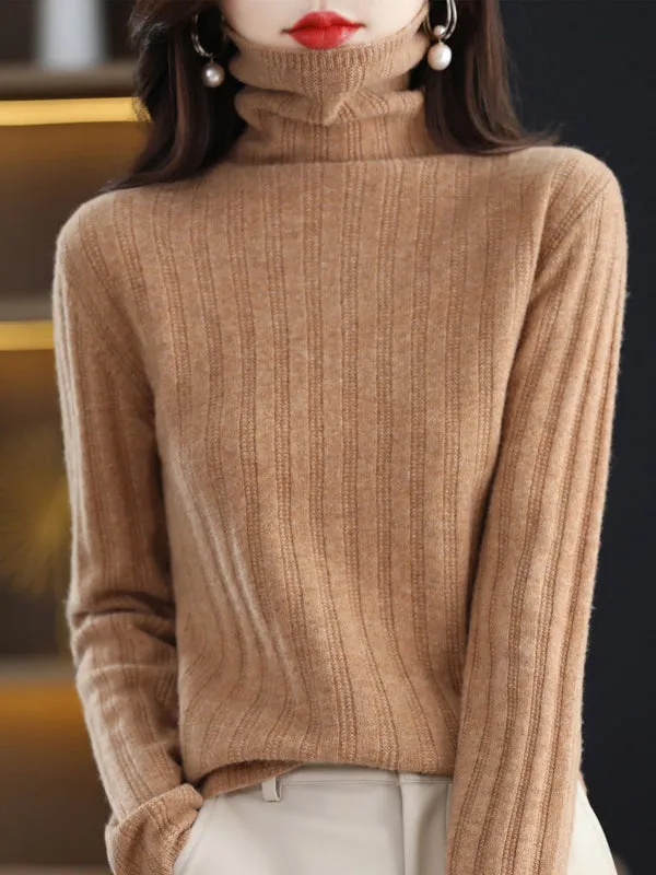 Long Sleeves Skinny Keep Warm Solid Color High Neck Pullovers Sweater Tops