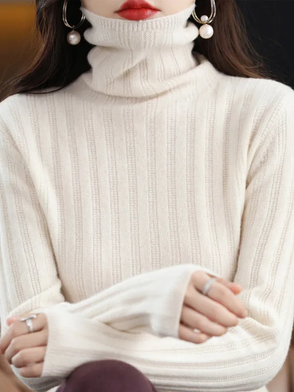 Long Sleeves Skinny Keep Warm Solid Color High Neck Pullovers Sweater Tops