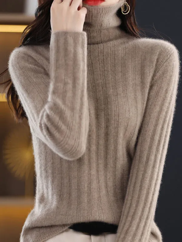 Long Sleeves Skinny Keep Warm Solid Color High Neck Pullovers Sweater Tops