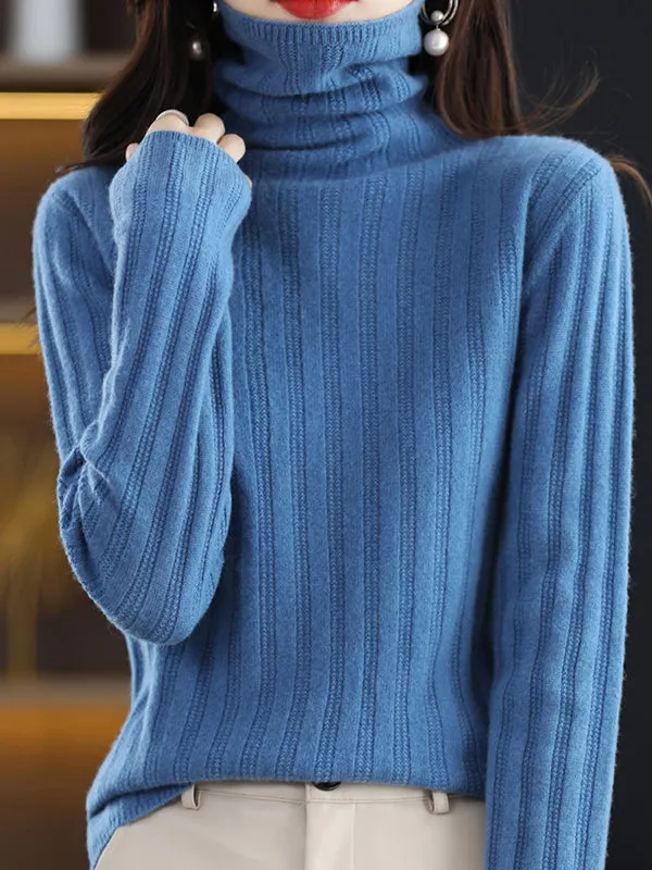 Long Sleeves Skinny Keep Warm Solid Color High Neck Pullovers Sweater Tops