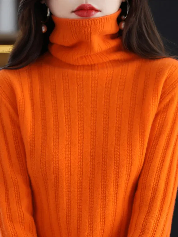 Long Sleeves Skinny Keep Warm Solid Color High Neck Pullovers Sweater Tops