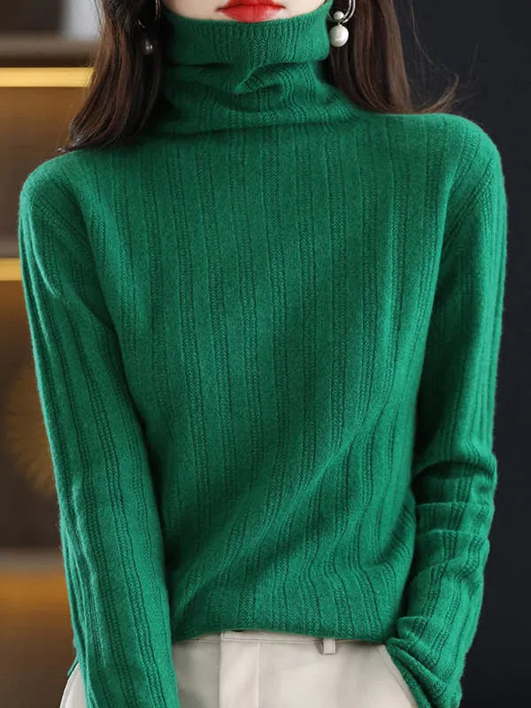 Long Sleeves Skinny Keep Warm Solid Color High Neck Pullovers Sweater Tops