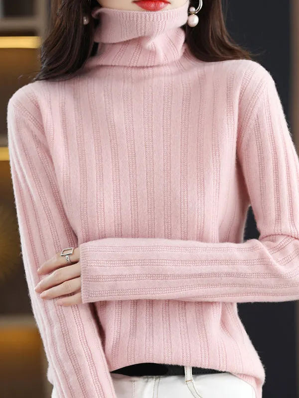 Long Sleeves Skinny Keep Warm Solid Color High Neck Pullovers Sweater Tops