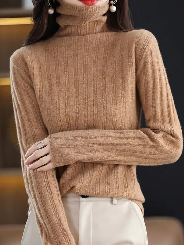 Long Sleeves Skinny Keep Warm Solid Color High Neck Pullovers Sweater Tops