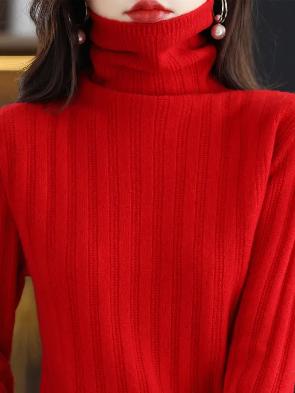 Long Sleeves Skinny Keep Warm Solid Color High Neck Pullovers Sweater Tops