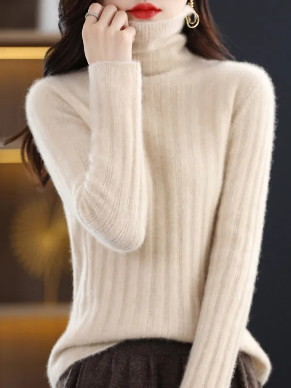 Long Sleeves Skinny Keep Warm Solid Color High Neck Pullovers Sweater Tops