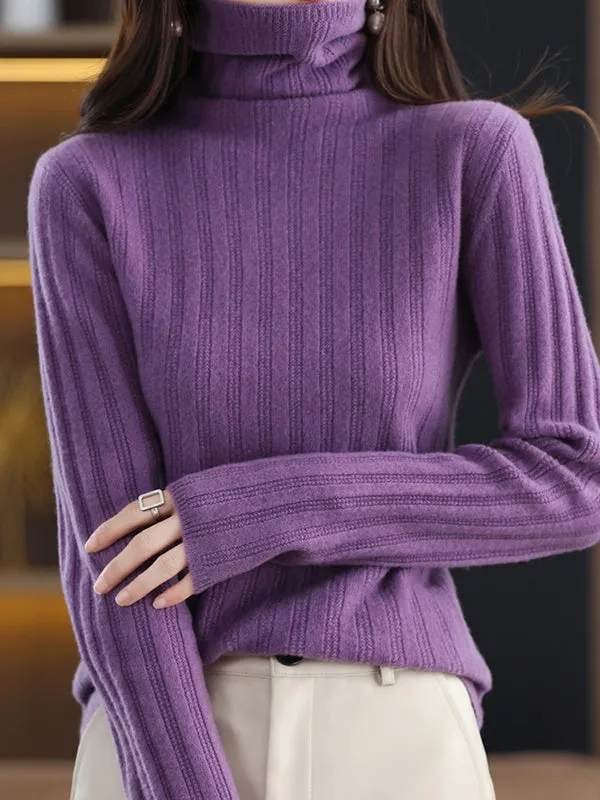 Long Sleeves Skinny Keep Warm Solid Color High Neck Pullovers Sweater Tops