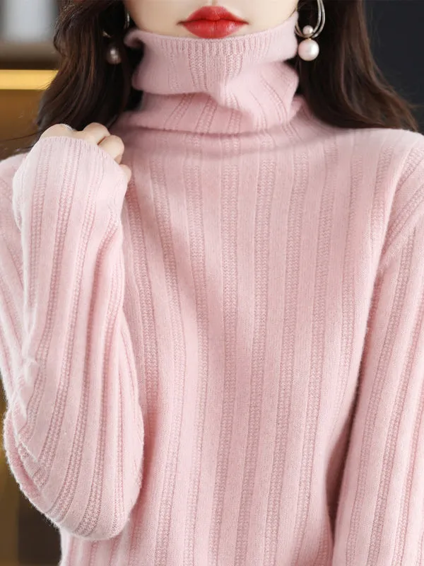 Long Sleeves Skinny Keep Warm Solid Color High Neck Pullovers Sweater Tops