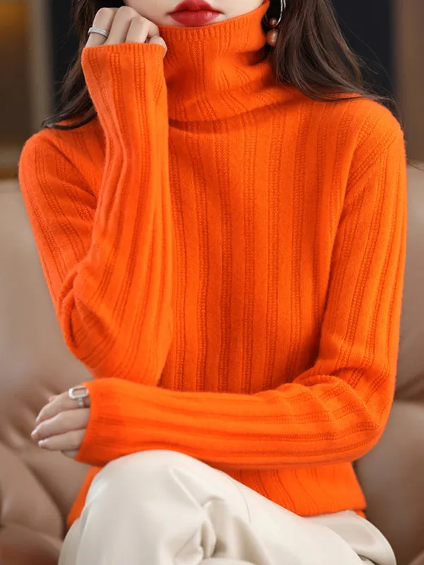 Long Sleeves Skinny Keep Warm Solid Color High Neck Pullovers Sweater Tops