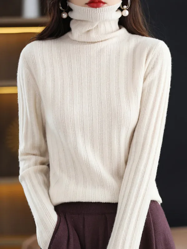 Long Sleeves Skinny Keep Warm Solid Color High Neck Pullovers Sweater Tops