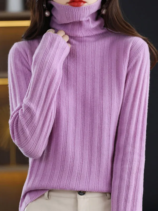 Long Sleeves Skinny Keep Warm Solid Color High Neck Pullovers Sweater Tops