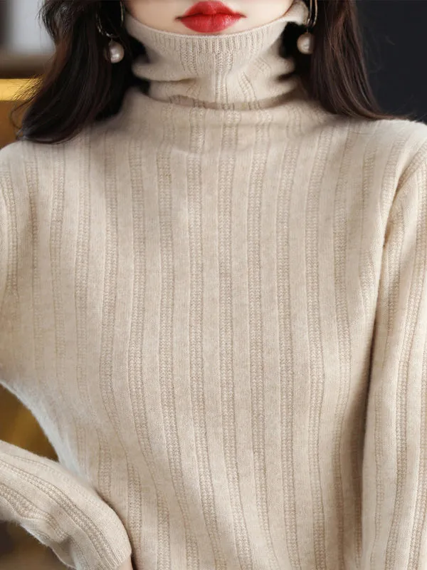 Long Sleeves Skinny Keep Warm Solid Color High Neck Pullovers Sweater Tops