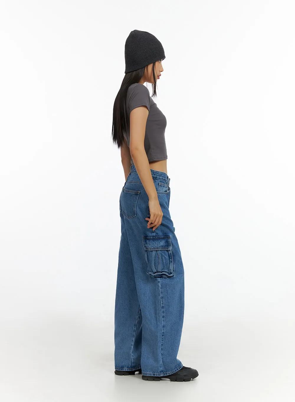 Low Rise Cargo Baggy Jeans IL409