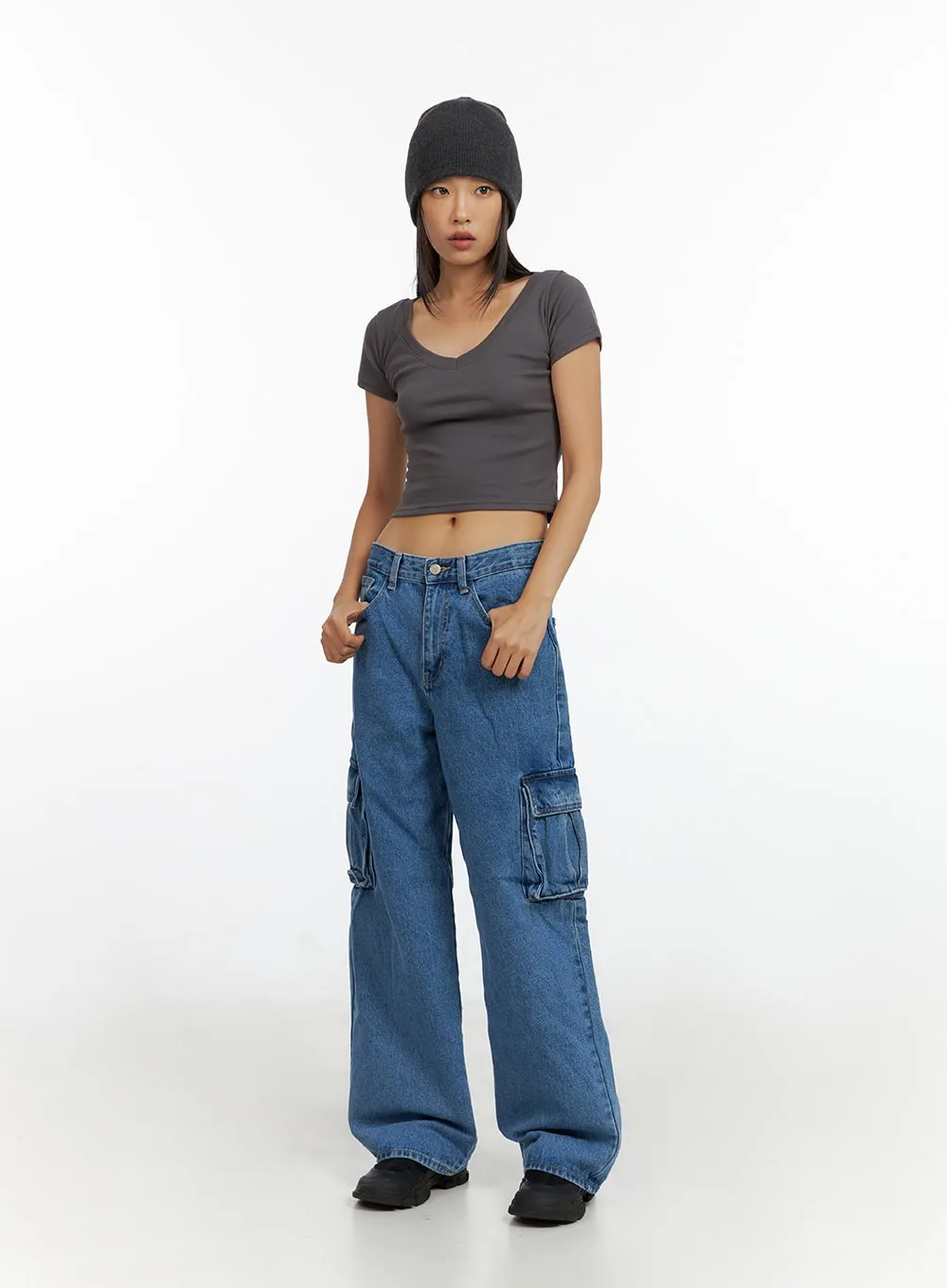 Low Rise Cargo Baggy Jeans IL409