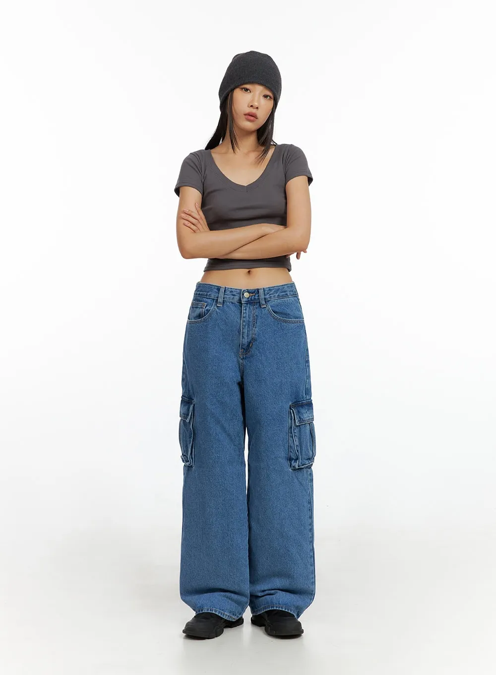 Low Rise Cargo Baggy Jeans IL409