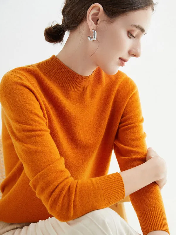 Office Long Sleeves Solid Color High-Neck Sweater Tops Pullovers