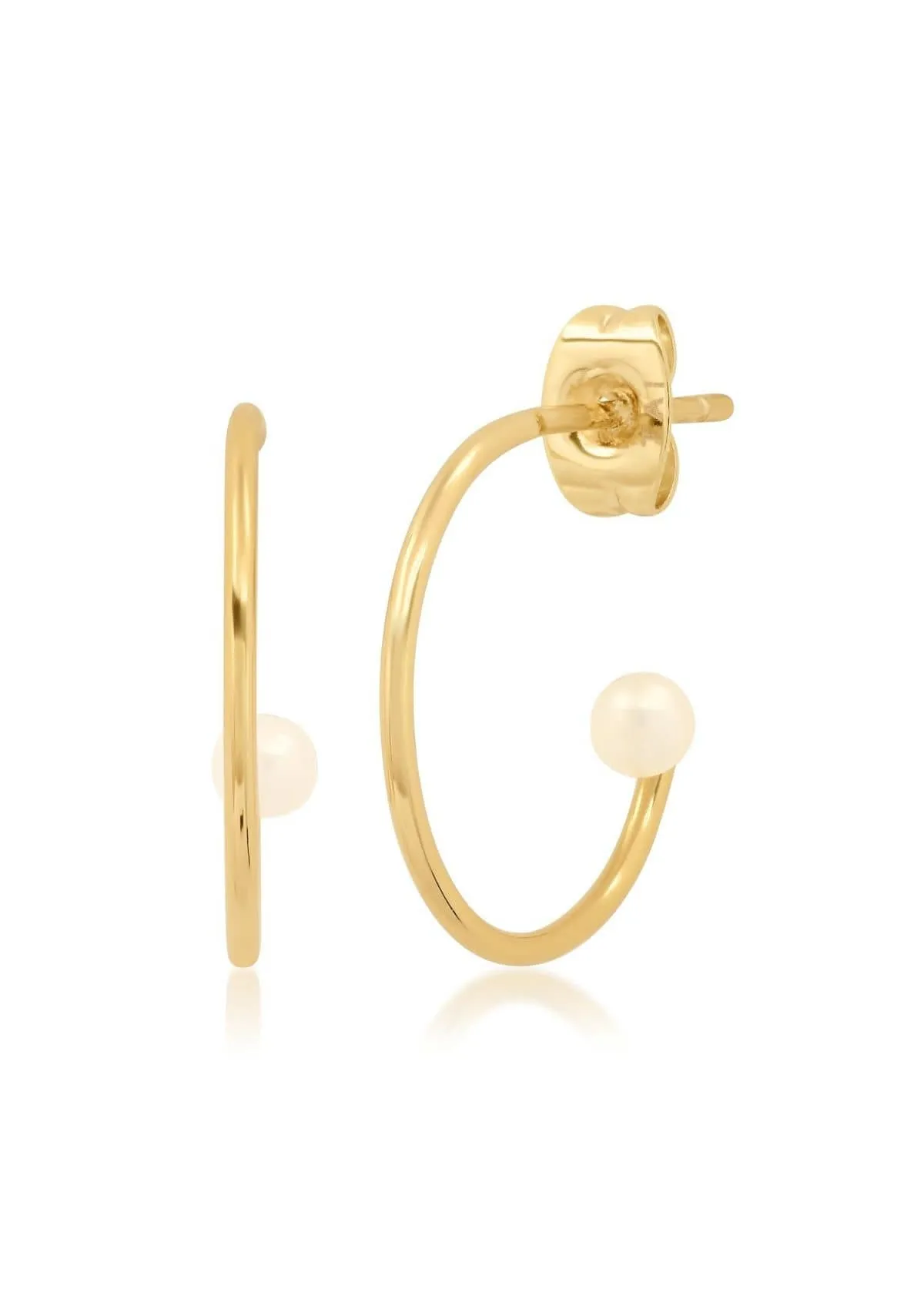 Pearl Accent Hoop Earrings - Gold