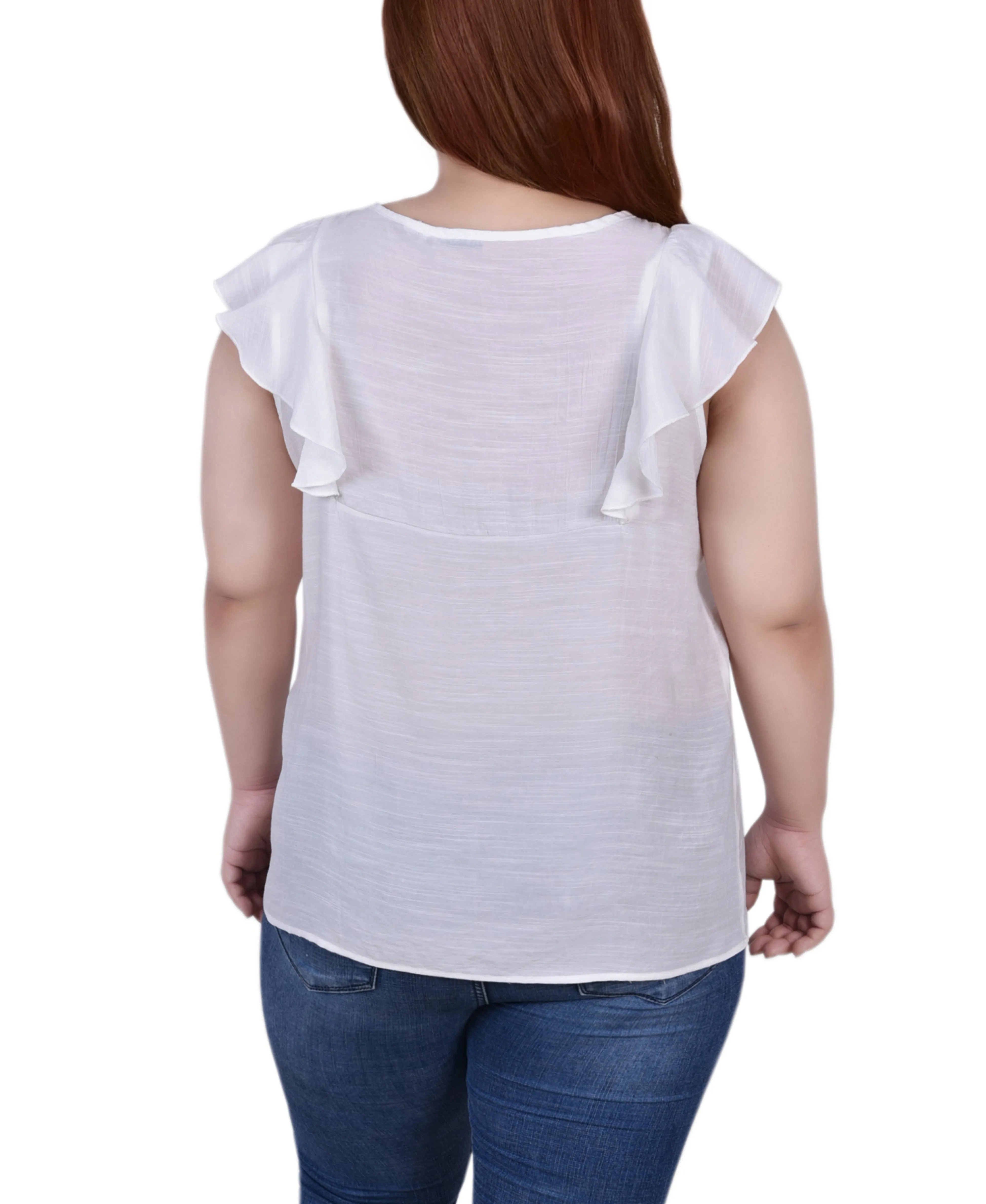 Plus Size Sleeveless Flutter Yoke Blouse