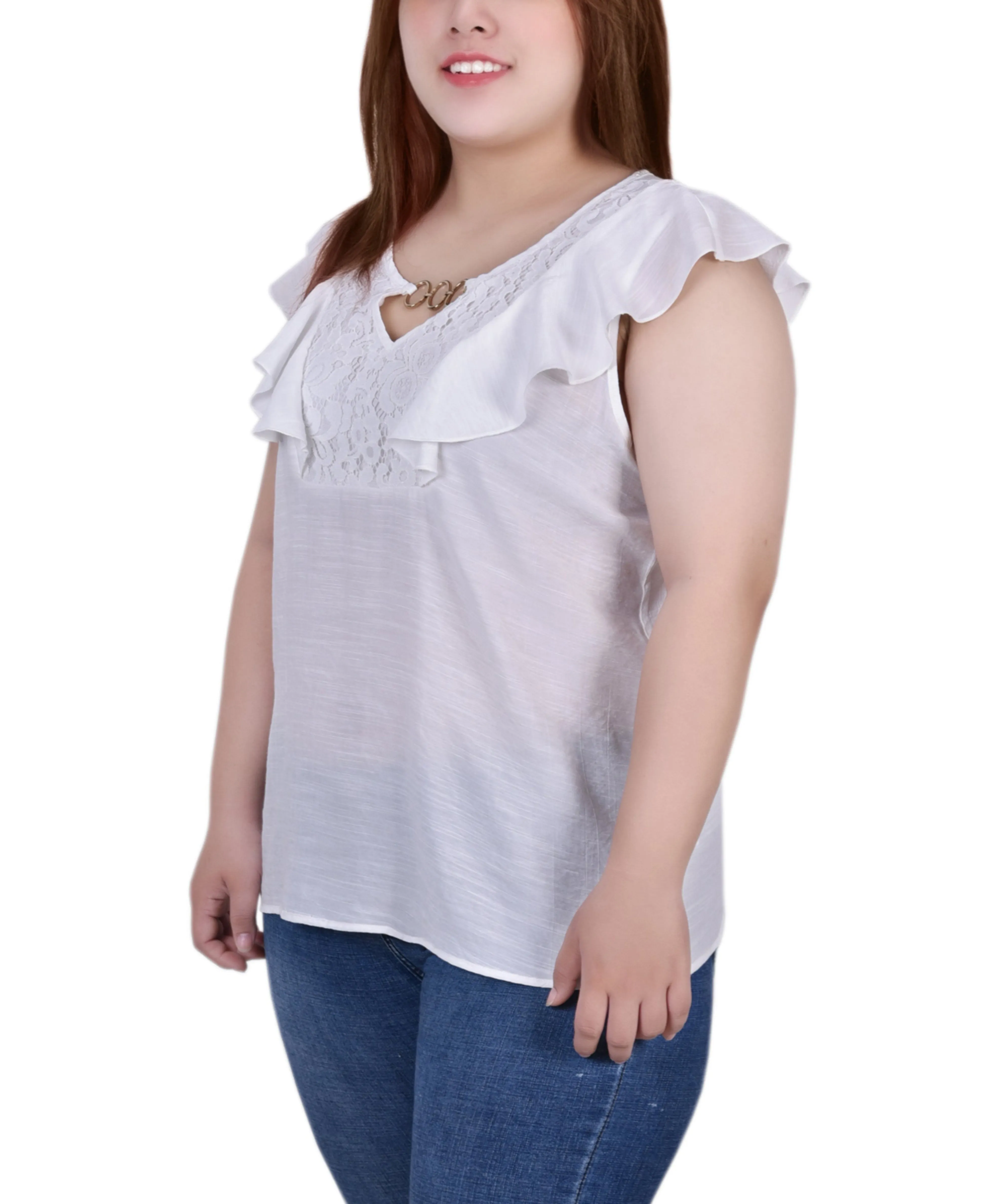 Plus Size Sleeveless Flutter Yoke Blouse