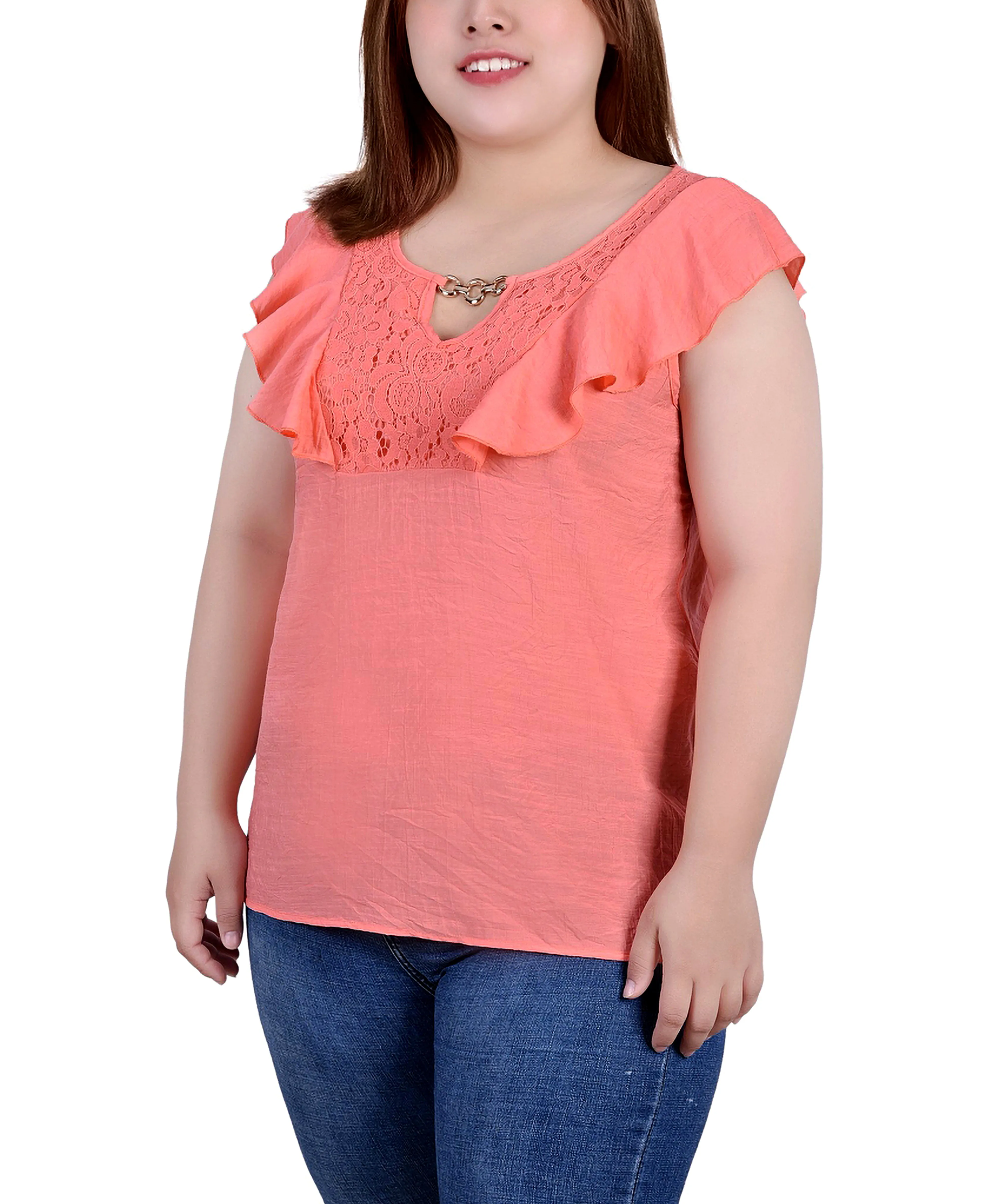 Plus Size Sleeveless Flutter Yoke Blouse