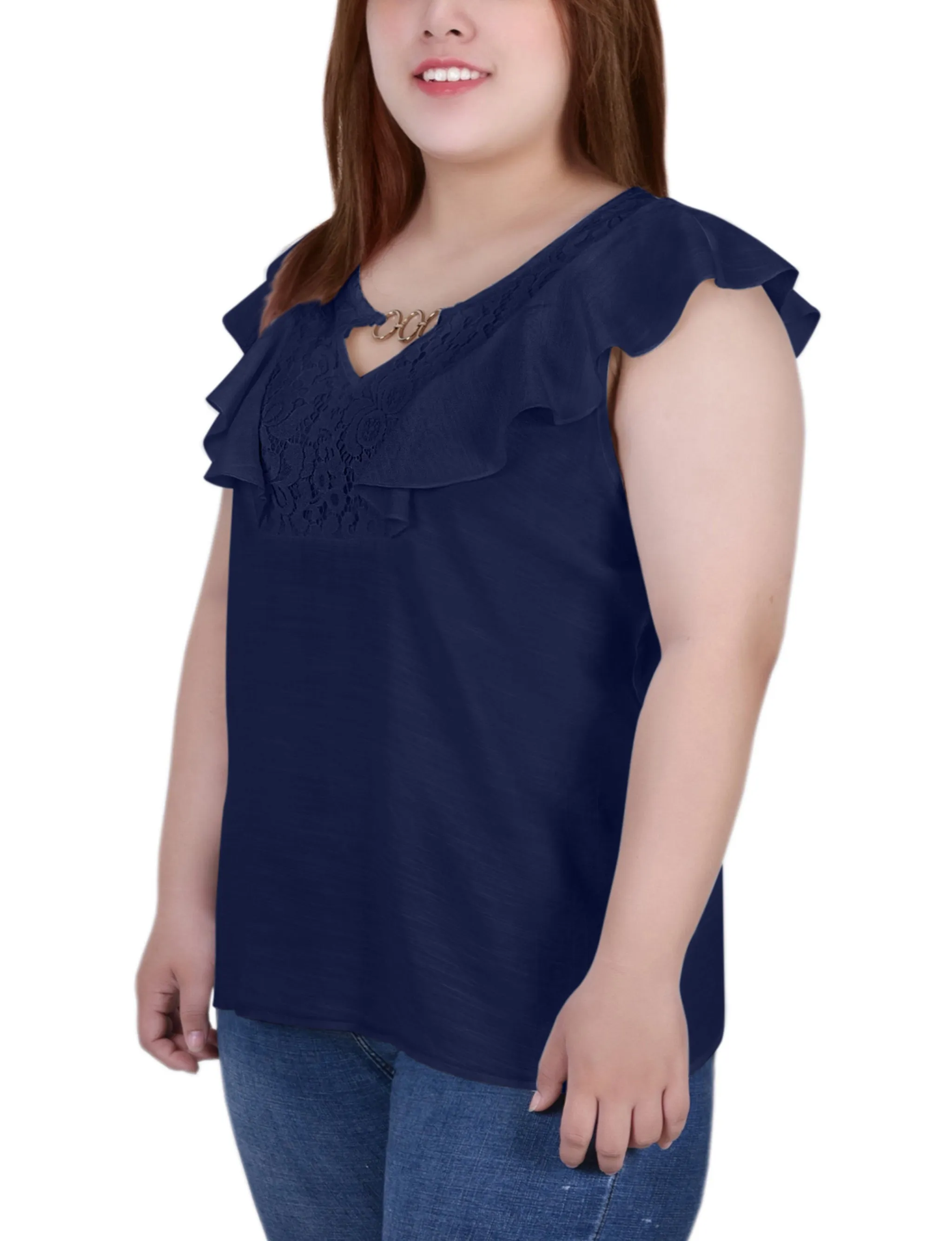 Plus Size Sleeveless Flutter Yoke Blouse