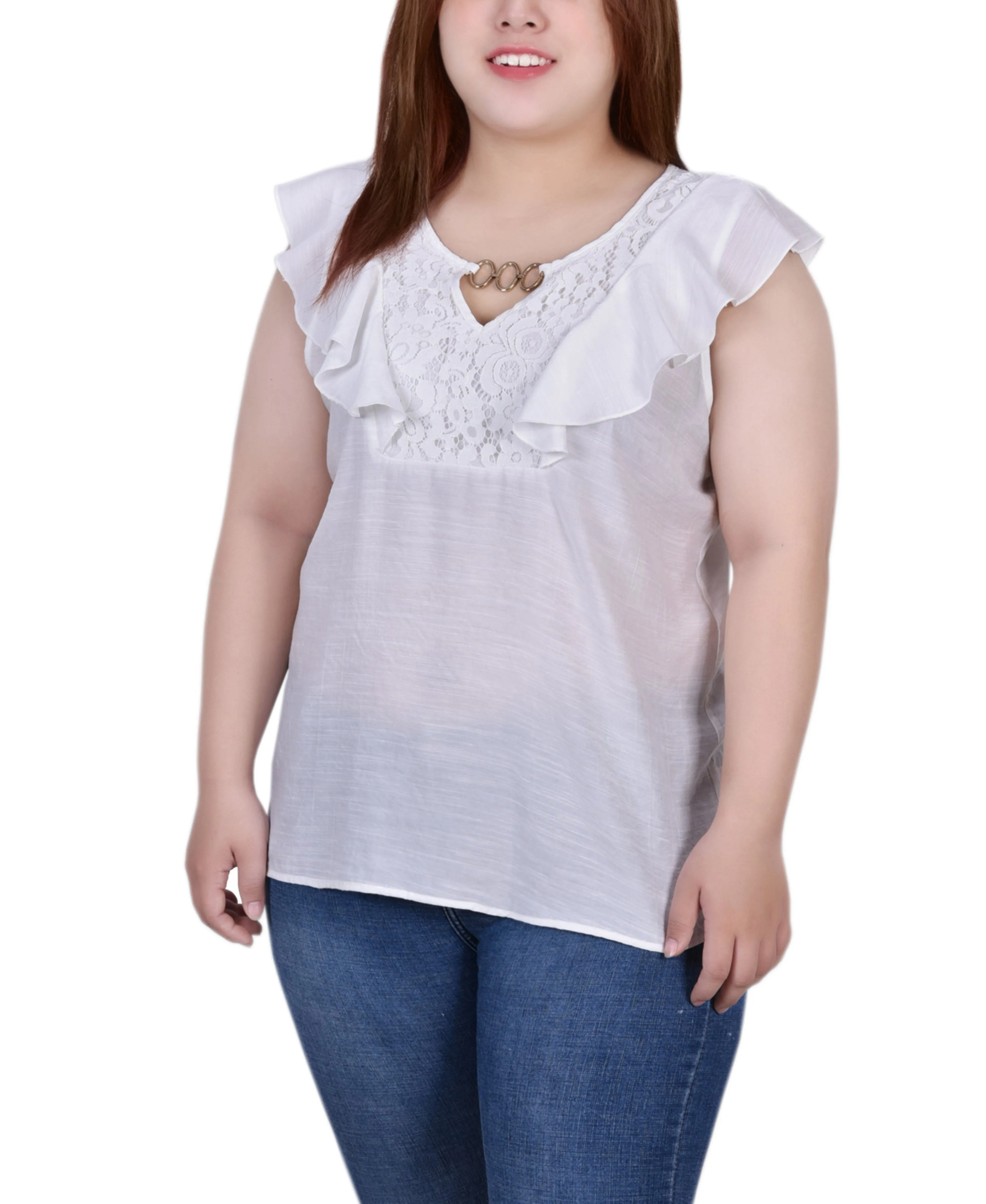 Plus Size Sleeveless Flutter Yoke Blouse