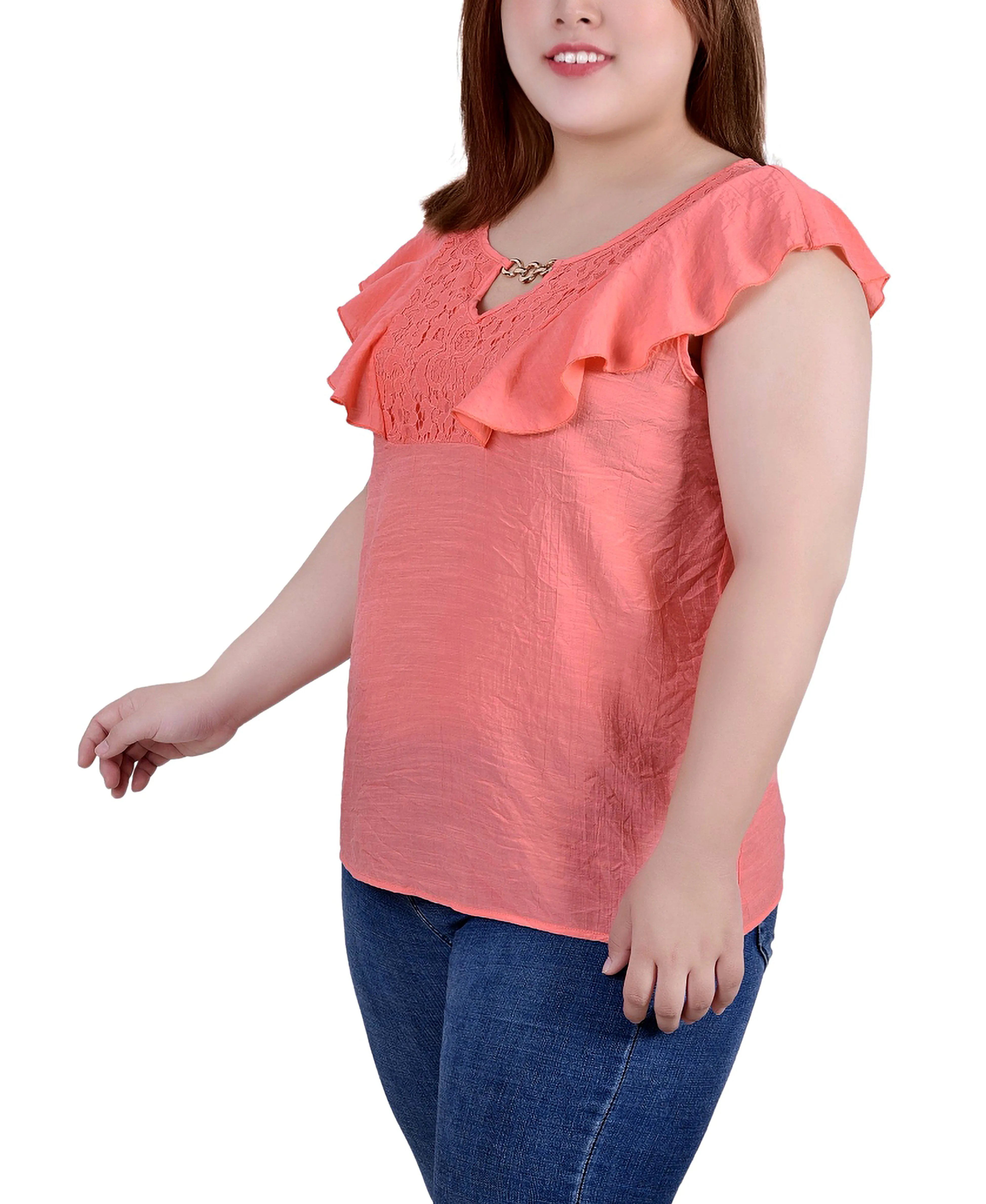 Plus Size Sleeveless Flutter Yoke Blouse